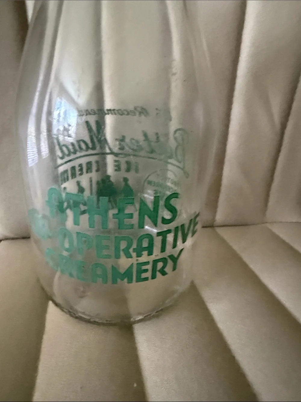 Vintage Athens Cooperative Creamery Green Glass Milk Bottle